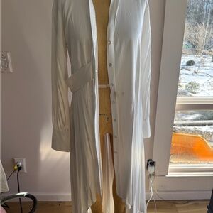 White Button-Up Long Shirt Dress, pink filosofy XS